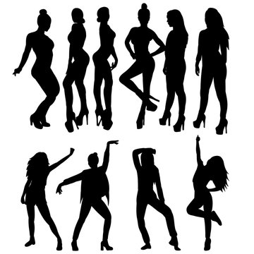 vector, on a white background, set of silhouettes of sexy girls