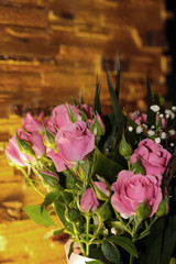 Pink little roses with magic light and shadows. Flower bouquet. Joy for women.
