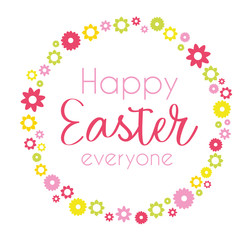 Happy easter cute floral round frame