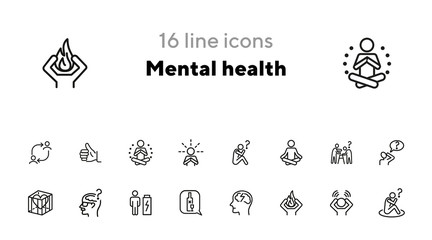 Mental health line icon set. Person, patient, brain, disease. Health concept. Can be used for topics like disorder, medical help, symptoms