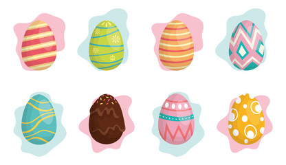 happy easter celebration card with set eggs painted