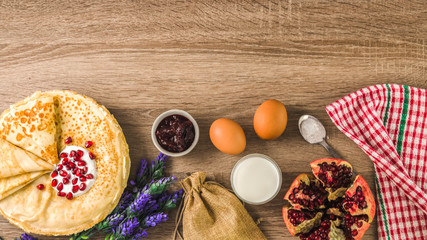 healthy traditional pancakes from rice flour on wooden table