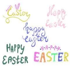 Happy easter spring graphic elements,vector set. Lettering, egg, branch