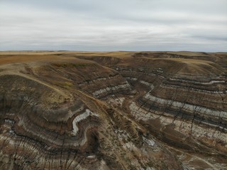 Drone picture Drumheller Mountains hills valley