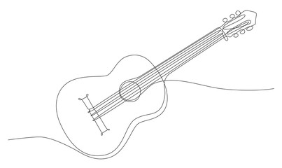 disegno a singola linea continua di chitarra classica - obrazy, fototapety, plakaty