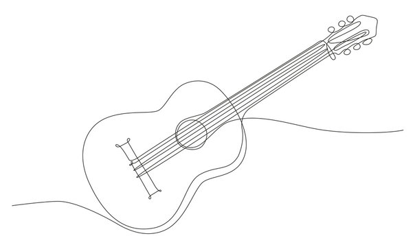 disegno a singola linea continua di chitarra classica