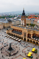 Fototapeta na wymiar Австрия, город Краков. Вид сверху из башни на старой площади. Исторический центр города Краков.
