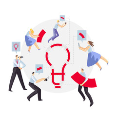 Employees work in team on the common business goal. Concept of the business strategy.