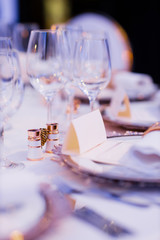 Empty glasses in restaurant. Table setting for celebration