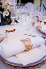 Empty glasses in restaurant. Table setting for celebration