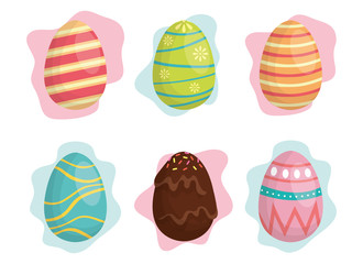 happy easter celebration card with set eggs painted