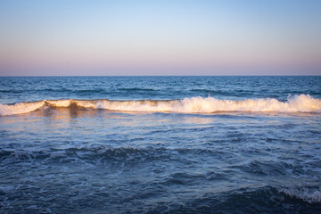 Evening view of Pulicat beach in Pulicat, Tamil Nadu, India. Pulicat town is in north of Chennai along the Bay of Bengal.