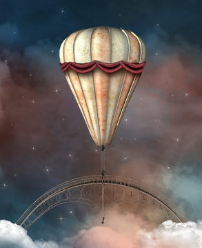 Fantasy balloon and a bridge floating in the sky