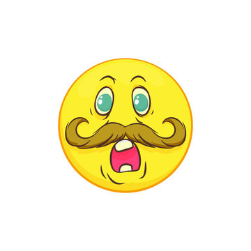 Surprised smiley face with a mustache, cartoon images.