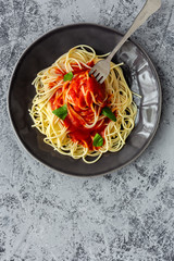 Homemade Spaghetti with tomato and basil sauce