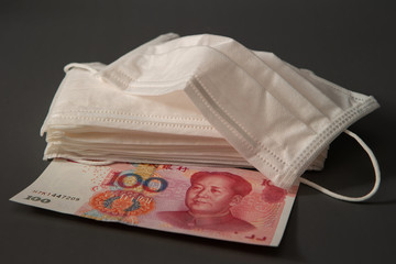Face mask with Chinese paper currency 