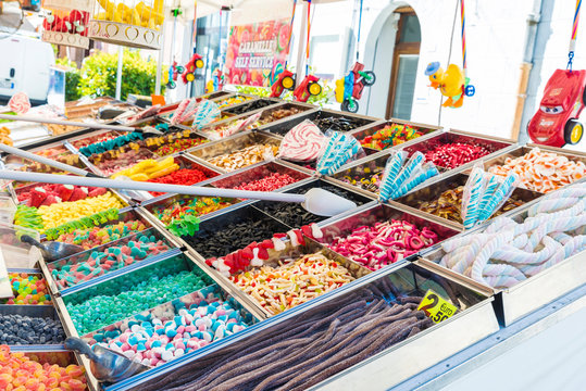 Assortment of sweets in a candy shop