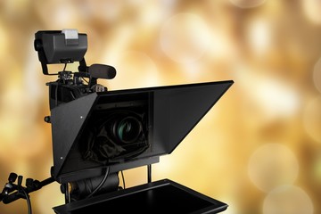 Professional television camera lens on background