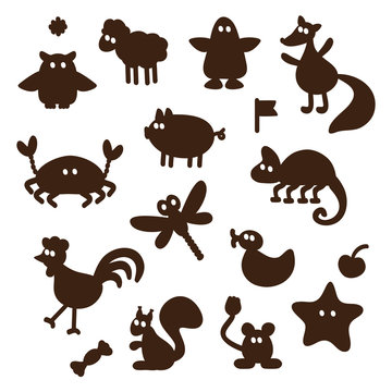 Vector Set of cartoon funny animals silhouettes  