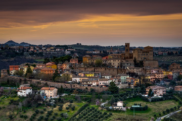 Panorama of the medieval village of Longiano in the Emilia Romagna hills near Cesena in Italy, Europe.