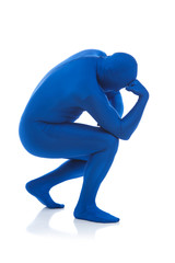Blue: Man Mimics Thinker Statue