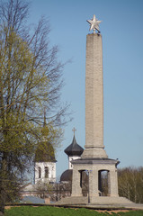 Obelisk of Glory is a monument to the heroes of World War II. Symbol of city Velikiye Luki. Russia, Pskov Oblast - obrazy, fototapety, plakaty