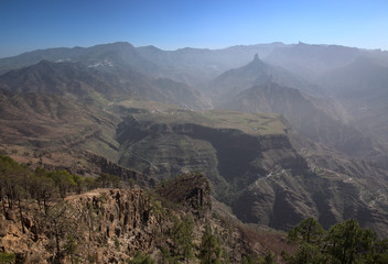 Gran Canaria, view from the top of Altavista mountain, aboriginal name Azaenegue, towards Caldera de Tejeda
