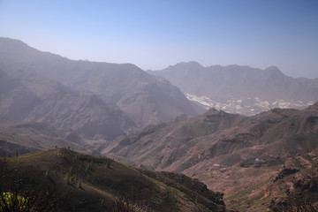 Gran Canaria, landscape around the least accessibal area in the west of the island, La Aldea de San Nicolas, thick layer of calima, Saharan dust, obstructing the view