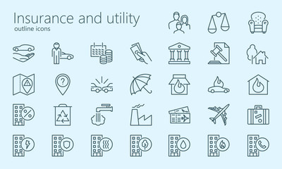 Insurance and utility outline iconset