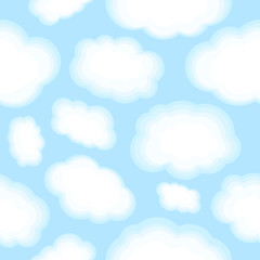 Cloud seamless pattern on blue background. Vector illustration cute clouds for print wallpaper