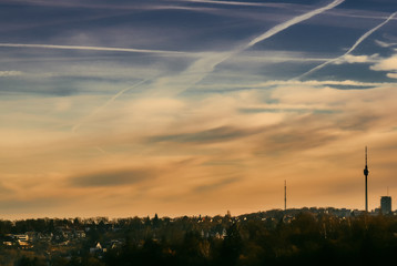 Naklejka na ściany i meble A cloudy sunup above the TV Tower of Stuttgart
