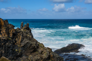 Fototapeta na wymiar Rough Sea with Large Waves Breaking on the Coast. Tenerife