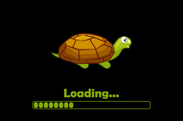 Cartoon turtle and loading icon for interface.