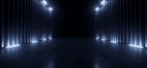 Dark Studio Warehouse Laser Led Glowing Studio Lights Stage Concert Showroom Podium Virtual Night Blue Cyber Alien Spaceship 3D Rendering © IM_VISUALS