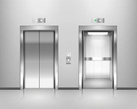 Set of isolated elevator opened and closed door