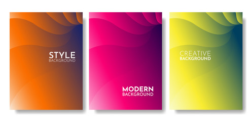 Fototapeta premium Dynamic modern set of yellow, purple, orange abstract liquid poster design, abstract fluid design for web landing poster banner mobile. Vector illustration. Eps10. Futuristic liquid style background