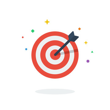 Unique flying bulls eye target point flat badge icon vector for website