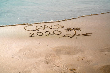 foamy sea water and Inscription Goals 2020 on the sandy beach