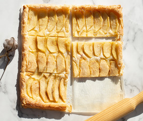 Apple Pastry top view on white.