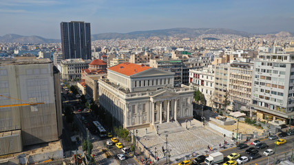Aerial drone photo of famous landmark Piraeus municipal theatre, Attica, Greece