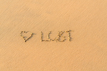 foamy sea water and Inscription Lgbt on the sandy beach