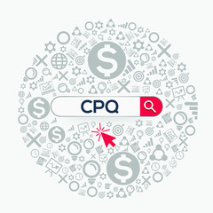 Obraz premium CPQ mean (configure price quote) Word written in search bar,Vector illustration.