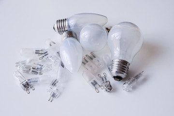 LED light bulbs on white background close up