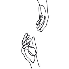 Line art hand with heart vector illustration