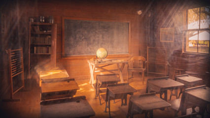 Looking in on an old classroom - obrazy, fototapety, plakaty