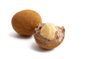 chocolate truffle with nut isolated