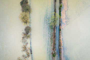 Rural Road in Flood- Drone View