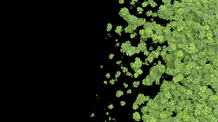 Green clover covering the screen. 3D rendering.