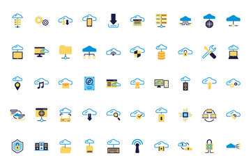 bundle of cloud computing lineal colors style icons