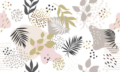 Wallpaper murals Tropical plants with gold elements Seamless exotic pattern with tropical plants and gold elements. Vector